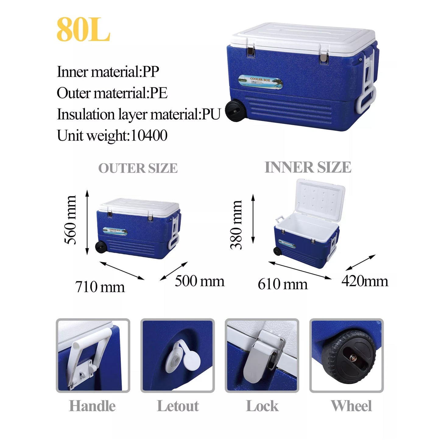 Rectangle Cooler box with wheels CB-06