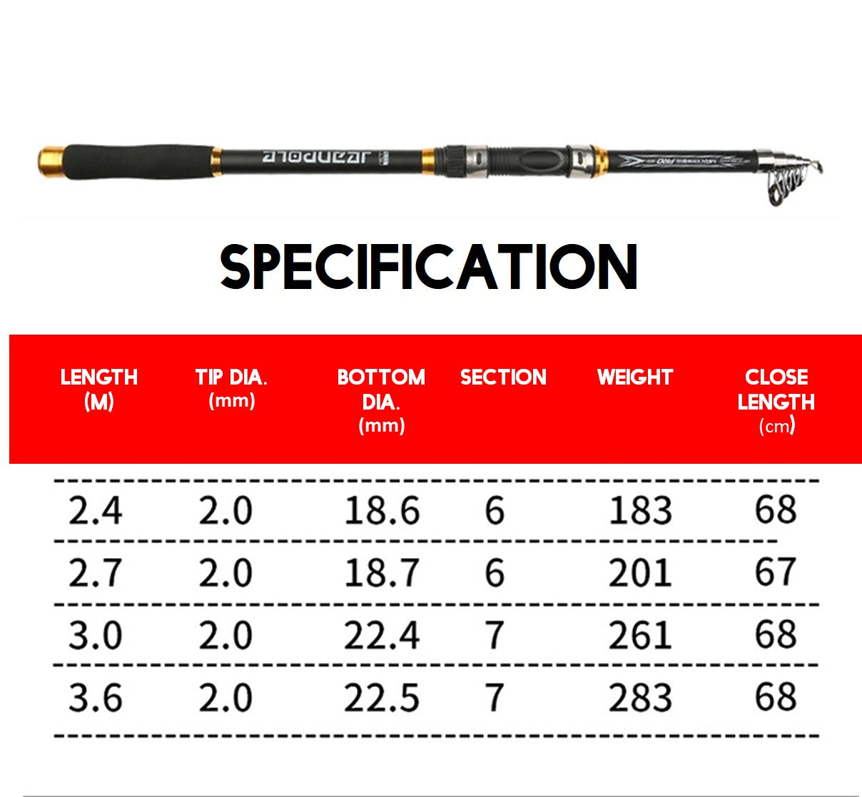 Fiberglass Telescopic fishing rod