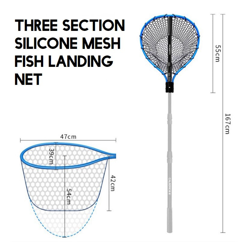 Three section Silicone mesh fish landing net