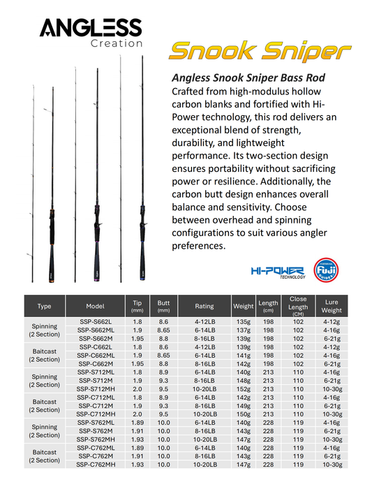 Angless Snook Sniper Bass rod