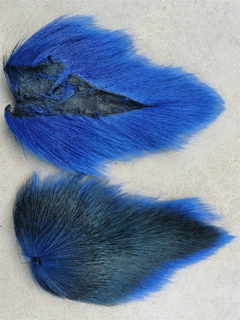 WBQ Tackle supplies Superse Bucktail Fur in vibrant blue and dark blue, ideal for lures and fly tying.