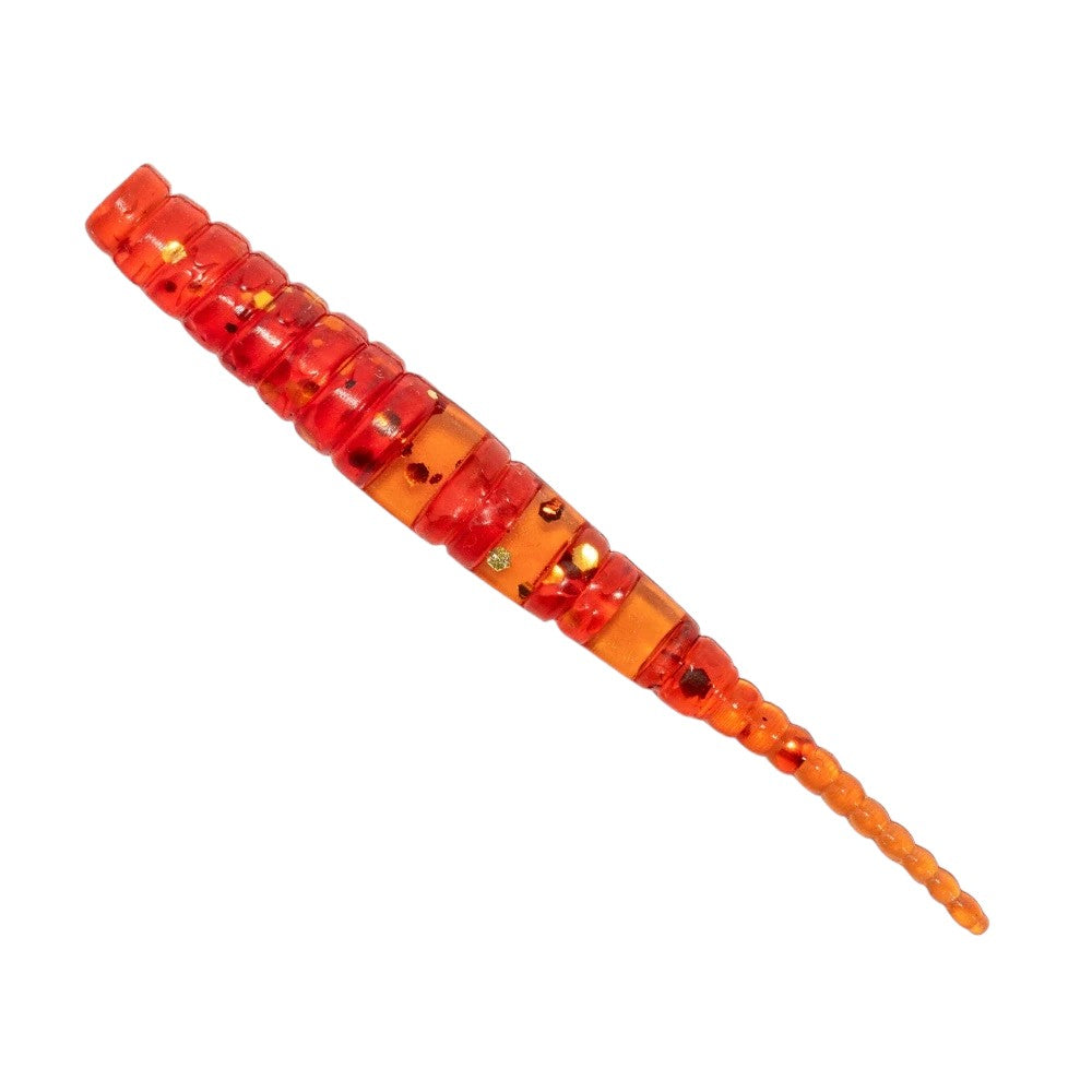 WBQ Tackle supplies Superse 1.5 inch orange segmented soft plastic fishing lure with glitter detail