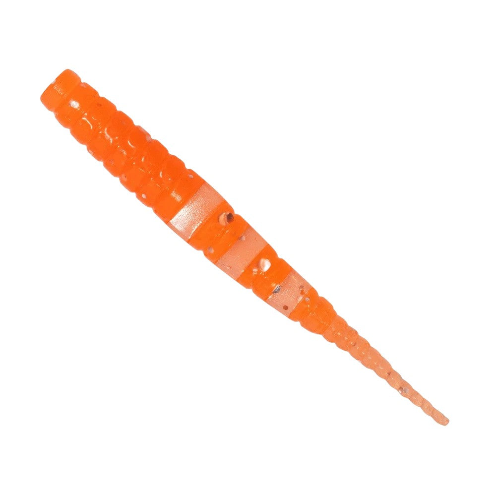 WBQ Tackle supplies Superse 1.5 inch orange segmented soft plastic fishing lure with a tapered needle tail