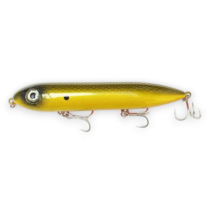 WBQ Tackle supplies Superse Zig Brat 126F fishing lure, metallic gold with black scale pattern and realistic eye, 126mm long.