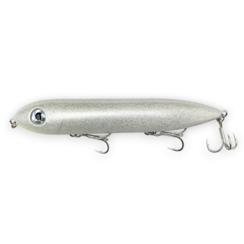WBQ Tackle supplies Superse Zig Brat 126F fishing lure, silver, 126mm long, 26g weight, with treble hooks.